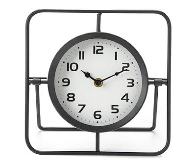 Black Metal Open Square Tabletop Clock