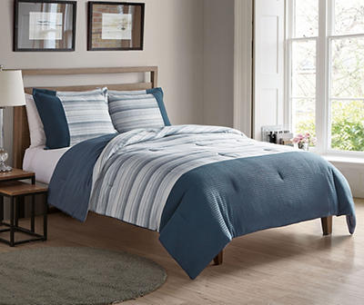 Home Grown Blue & White Staycation Stripe Reversible Comforter Set