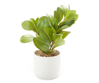 Green Leafy Artificial Plant in White Ceramic Pot