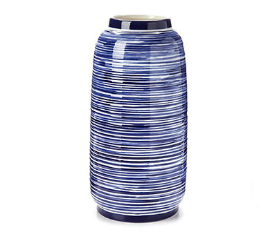 Blue & White Stripe Ceramic Vase