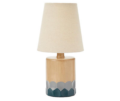 Brown & Blue Faceted Wood-Look Table Lamp