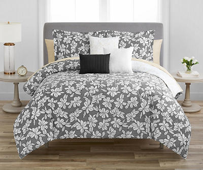 Rouchelle Black & Tan Floral Bed-in-a-Bag Queen 10-Piece Bedding Set