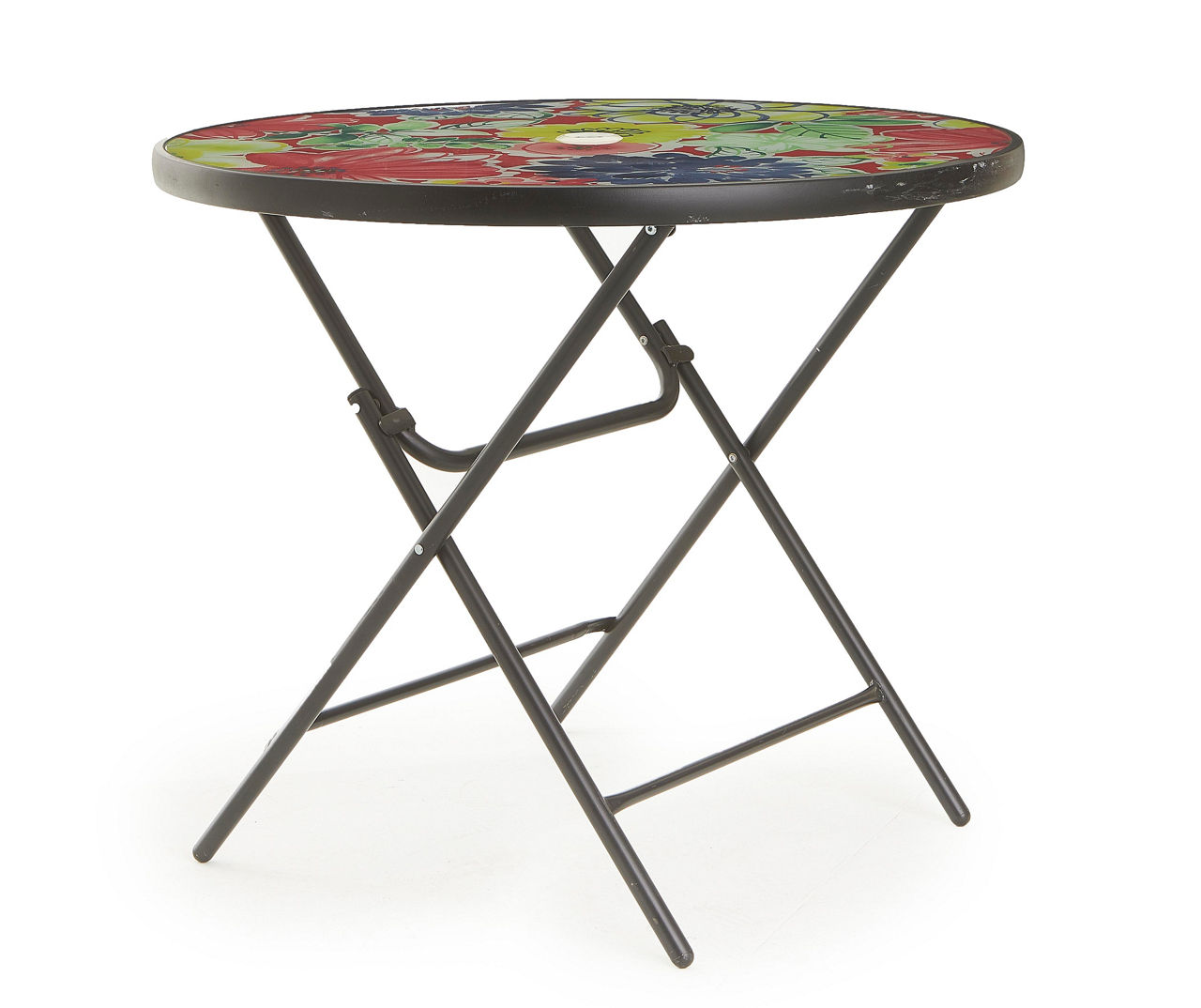 Floral Glass & Steel Outdoor Folding Table
