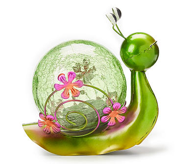 7.09" Snail Crackle Glass Ball Solar Garden Statuary