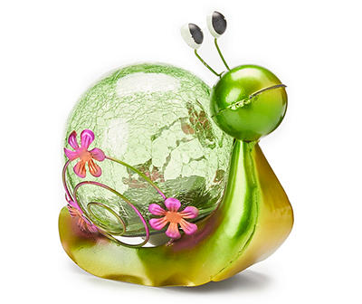 7.09" Snail Crackle Glass Ball Solar Garden Statuary