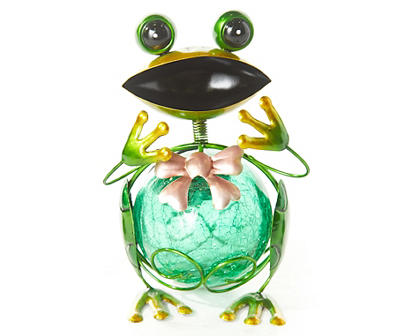 Green Crackle Ball Frog LED Solar Statuary