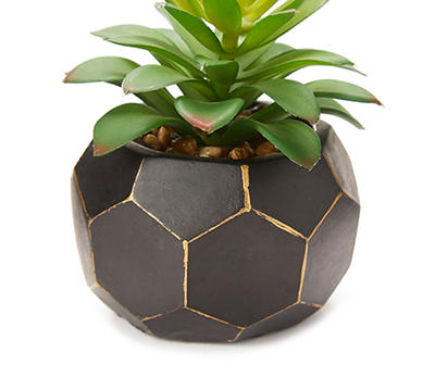 4.7" Artificial Succulent in Black Geometric Cement Pot