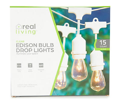 Clear Edison Bulb Drop Light Set with White Wire, 15-Lights