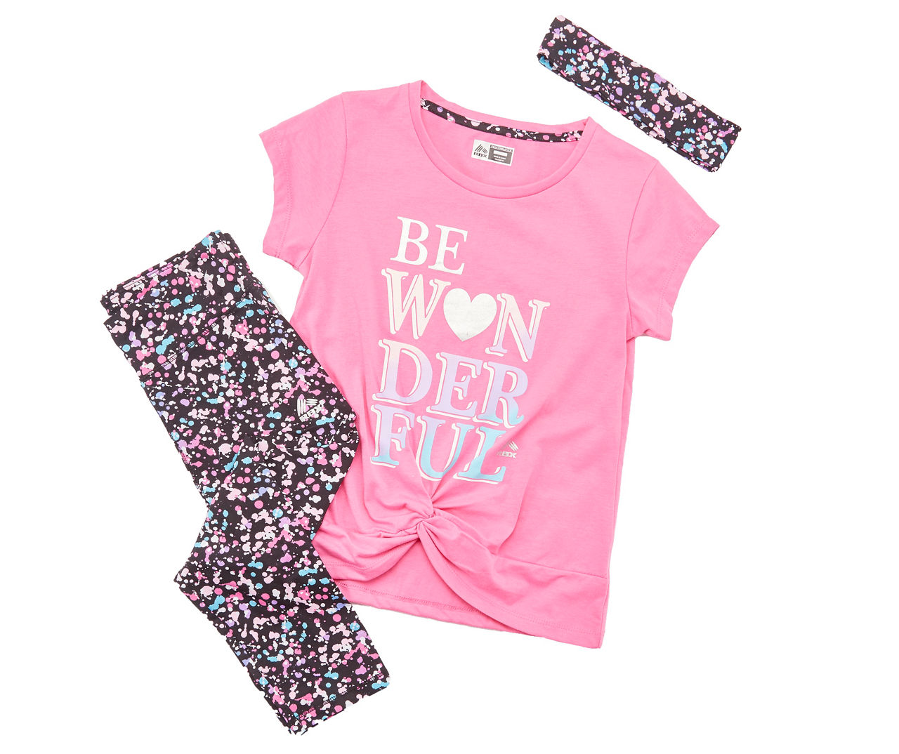 Kids' Size 10/12 "Be Wonderful" Pink & Black Paint Spatter 3-Piece Performance Outfit