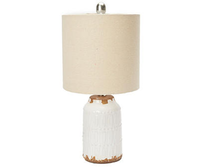 Cream Oval-Embossed Ceramic Round Table Lamp