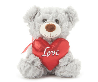 7" "Love" Gray Sitting Bear with Red Heart Valentine's Plush