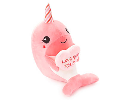 11.75" "Love You Tons" Pink Narwhal with Heart Valentine's Plush
