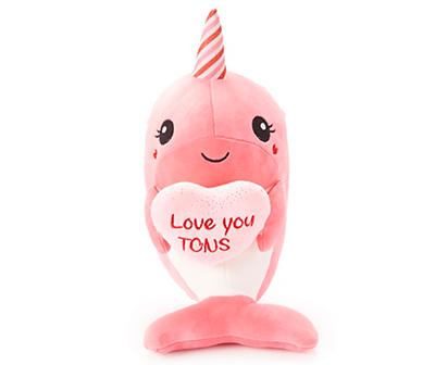 11.75" "Love You Tons" Pink Narwhal with Heart Valentine's Plush