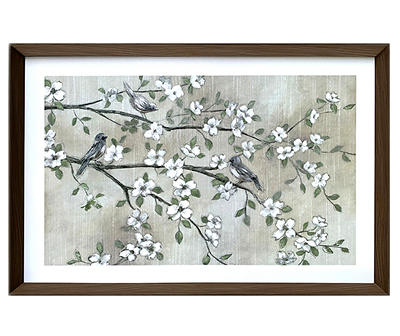 Beige & Green Birds on Branches Framed Art Print