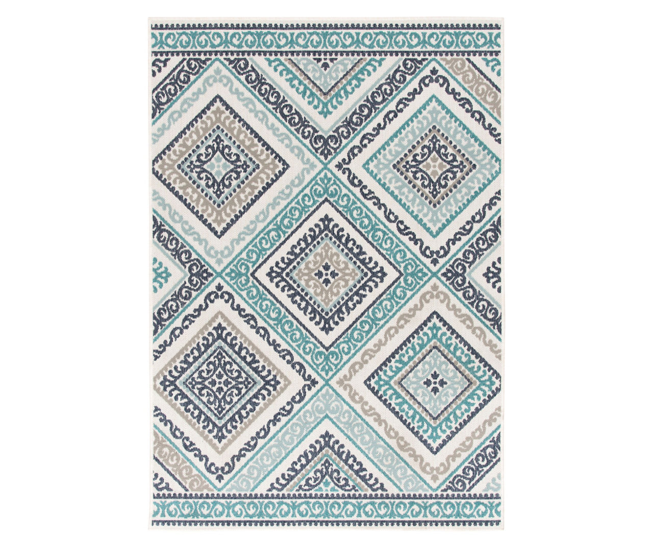 New Eastlake Blue & Ivory Diamond Outdoor Area Rug, (6' x 9')