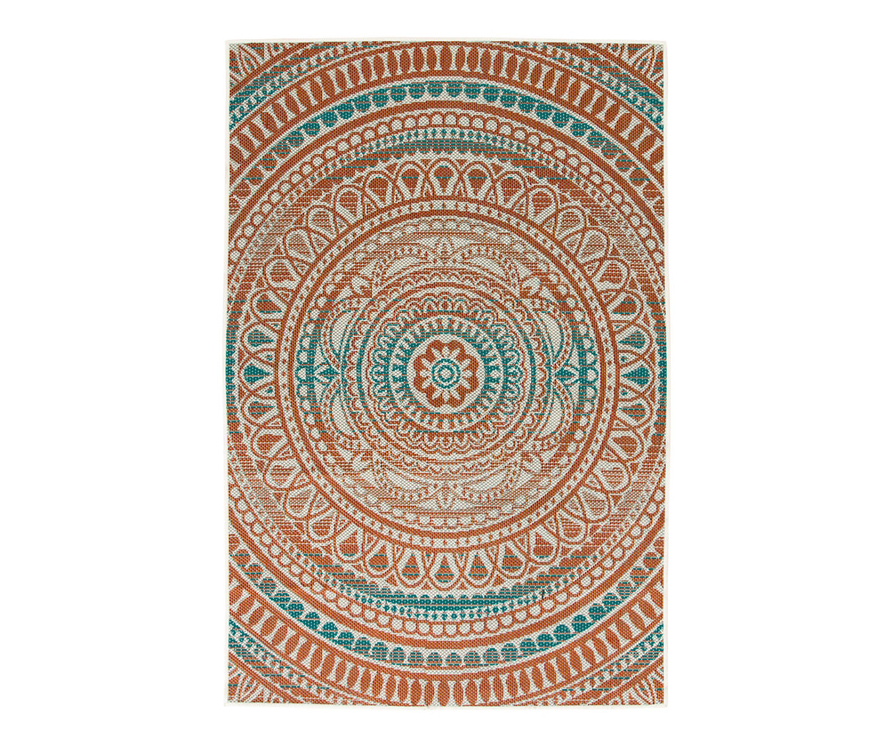 Orange & Blue Bohemian Medallion Outdoor Area Rug, (6' x 9')