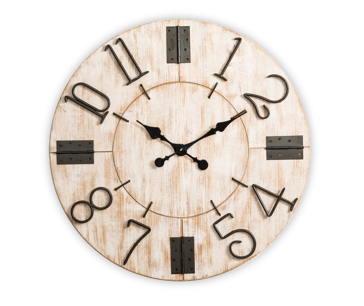Off-White & Black Hinge-Accent Farmhouse Wall Clock, (31.7")