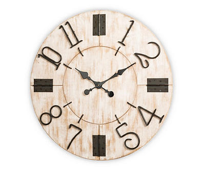 Off-White & Black Hinge-Accent Farmhouse Wall Clock, (31.7")