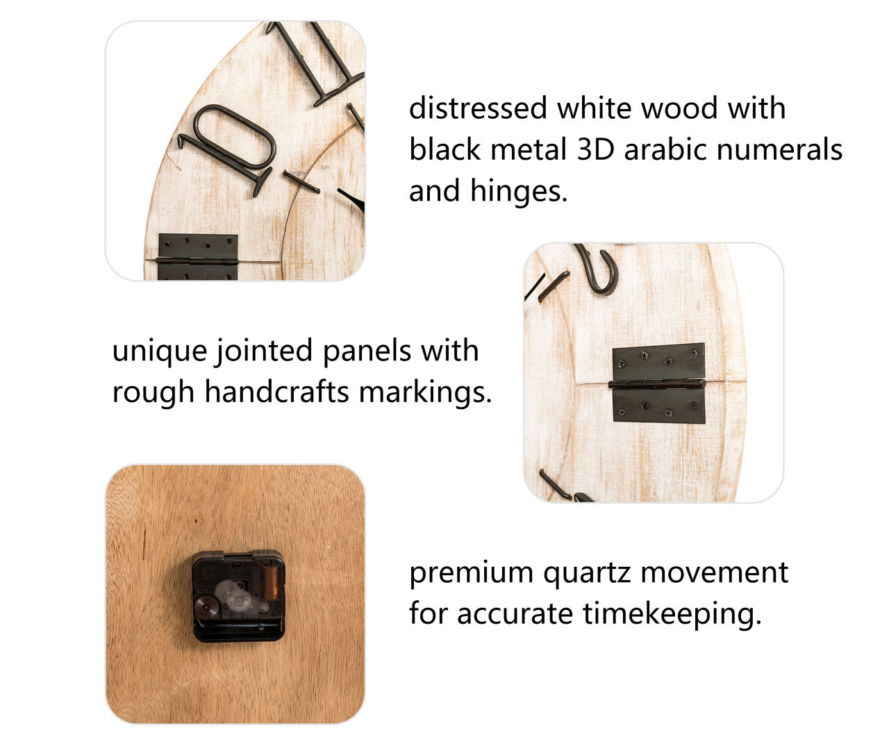 Off-White & Black Hinge-Accent Farmhouse Wall Clock, (31.7")