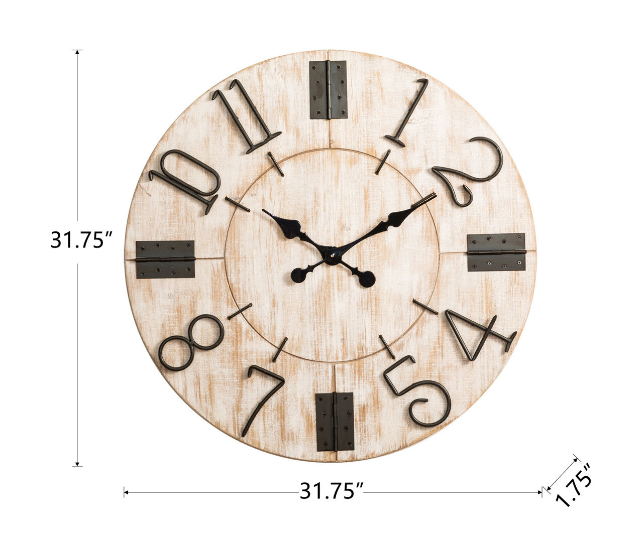 Off-White & Black Hinge-Accent Farmhouse Wall Clock, (31.7")