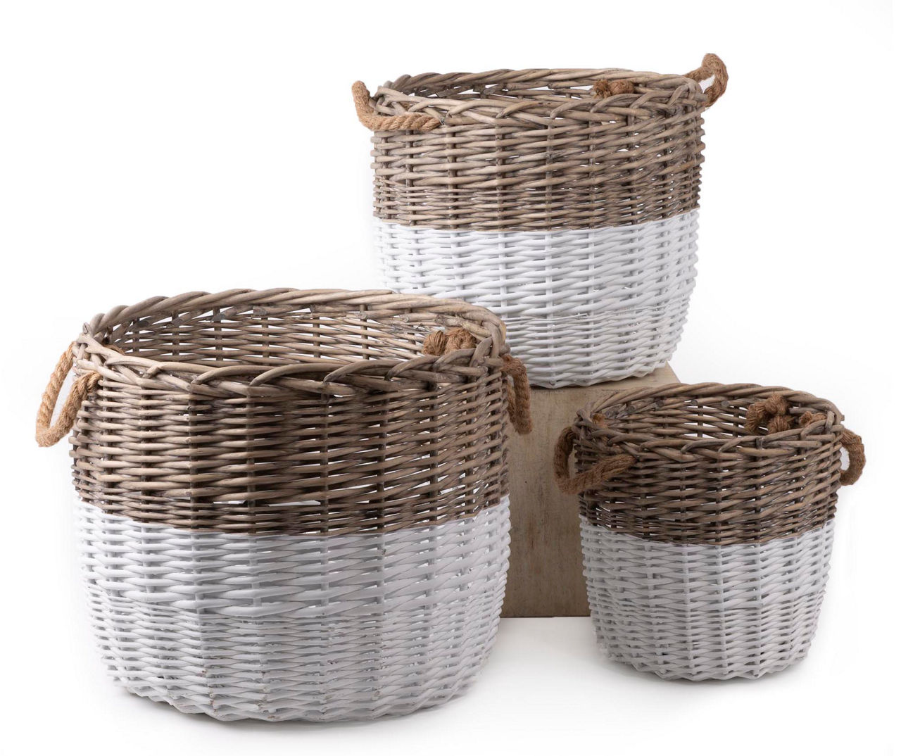 Only 73.18 usd for SET OF THREE ROUND BASKETS - TWO TONED NATURAL Online at  the Shop