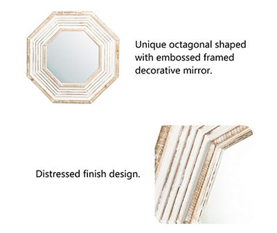 Brown Whitewash Octagonal Wood Wall Mirror, (29