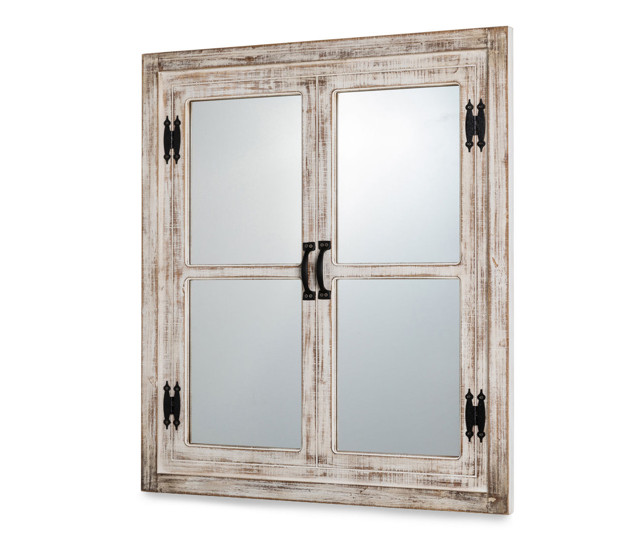 Brown Whitewash Windowpane Farmhouse Wall Mirror, (31.5