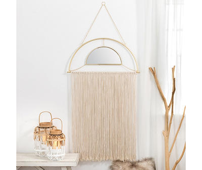 Brown Tassel-Accent Suspended Boho Semicircle Wall Mirror, (67.75")