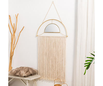 Brown Tassel-Accent Suspended Boho Semicircle Wall Mirror, (67.75")