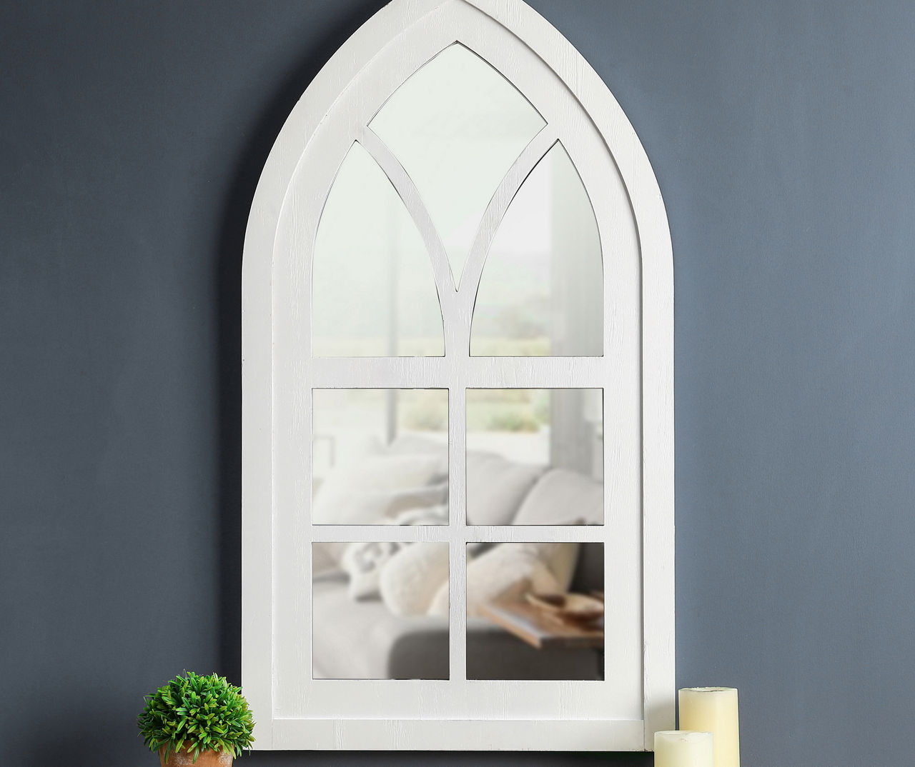 White Arching Windowpane Wall Mirror, (40.16")