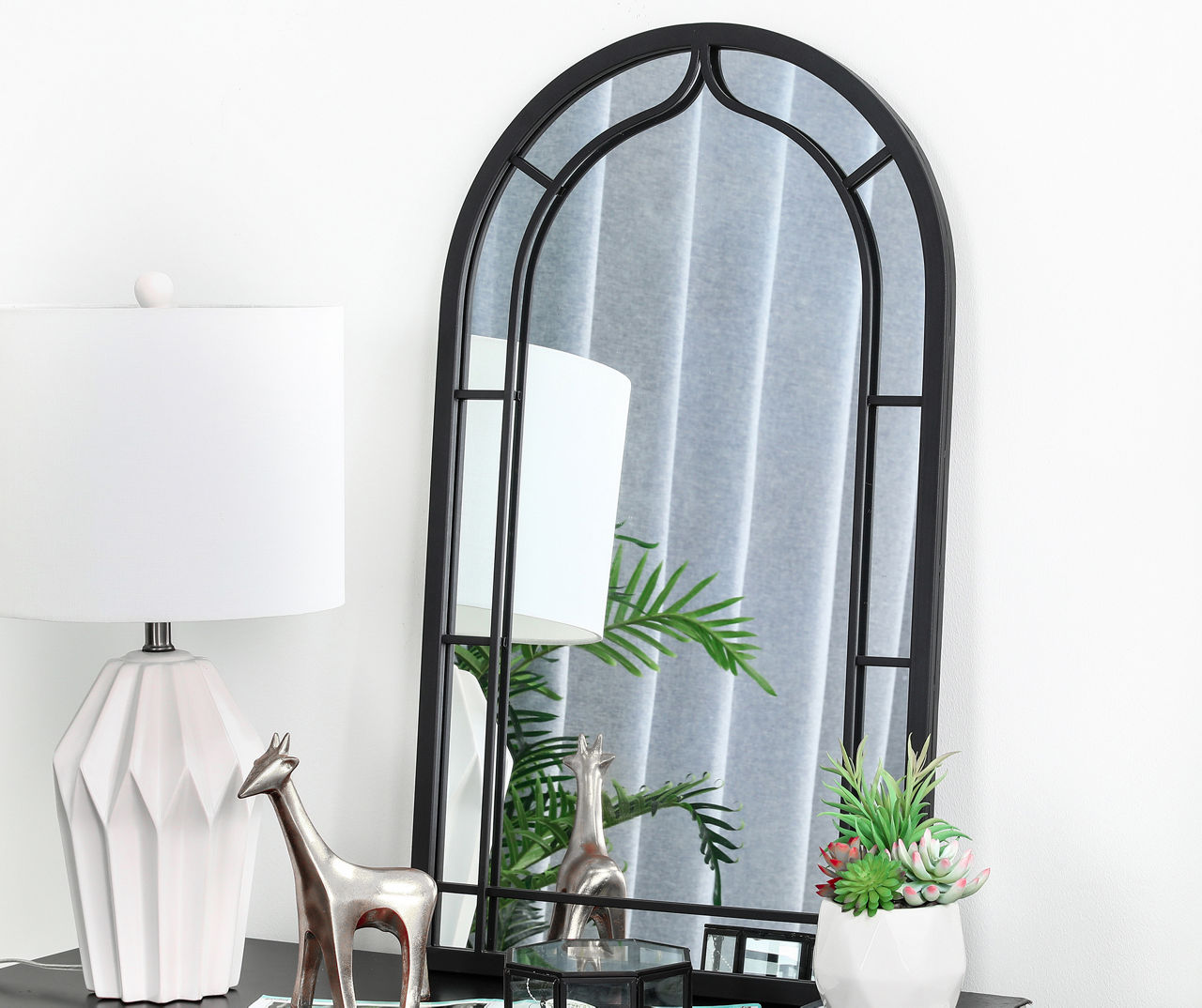 Black Rounded Arch Wall Mirror, (33.07")