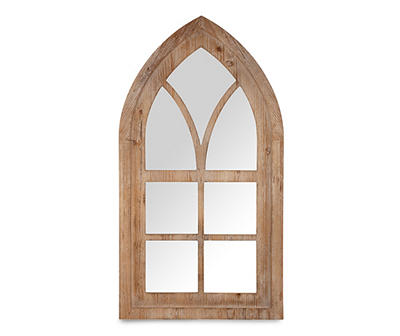 Natural Brown Arching Windowpane Wall Mirror, (40.16