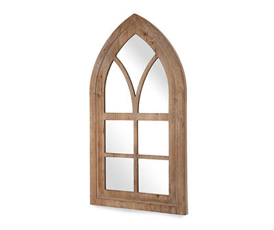 Natural Brown Arching Windowpane Wall Mirror, (40.16")