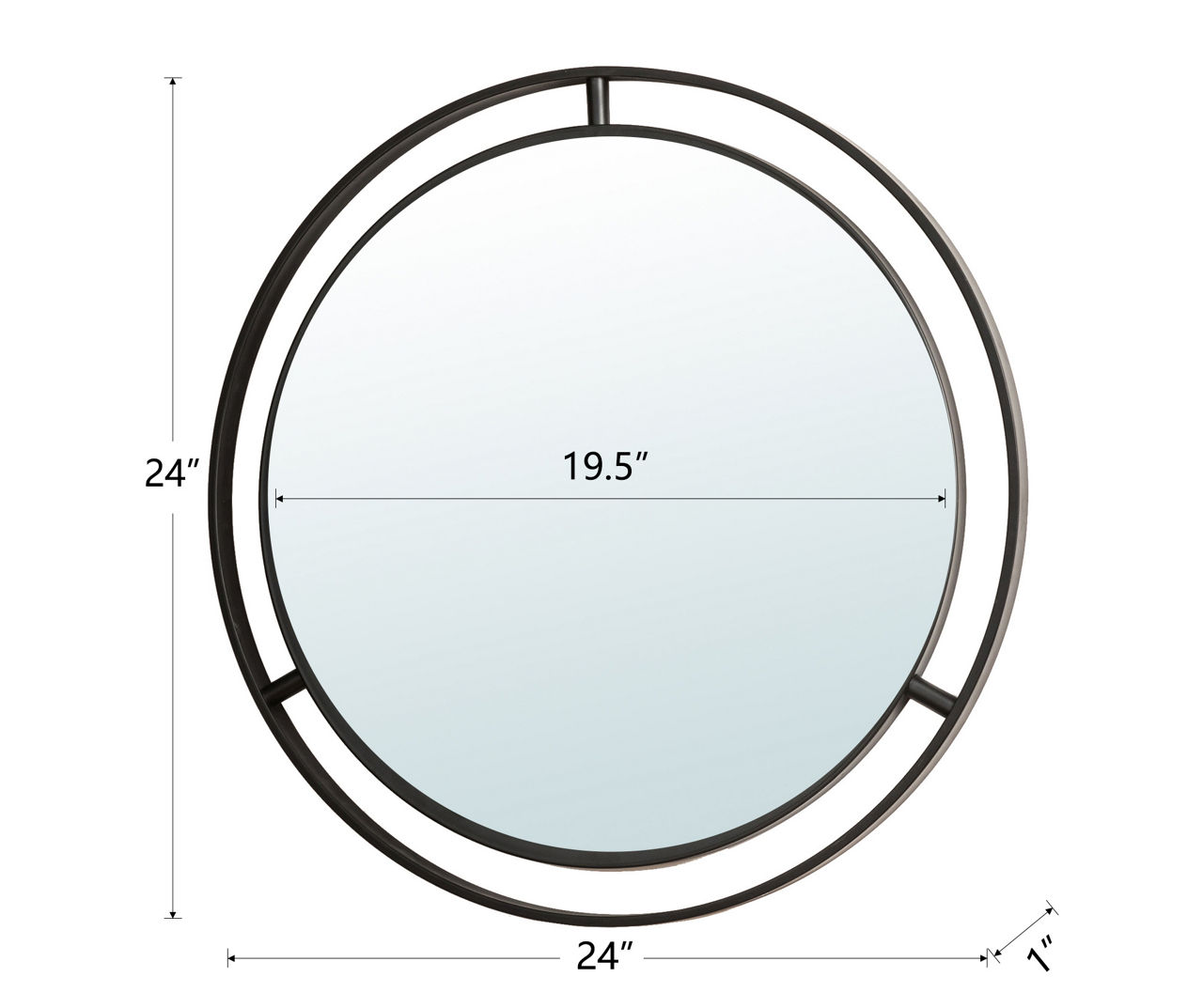 Matte Black Open-Border Round Wall Mirror, (24