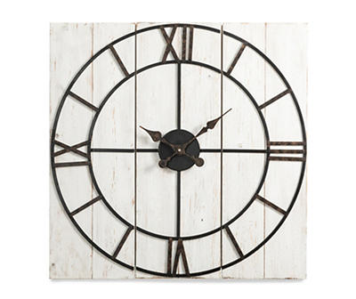 Black & White Distressed Roman Numeral 3-Piece Farmhouse Wall Clock Set, (31.5")