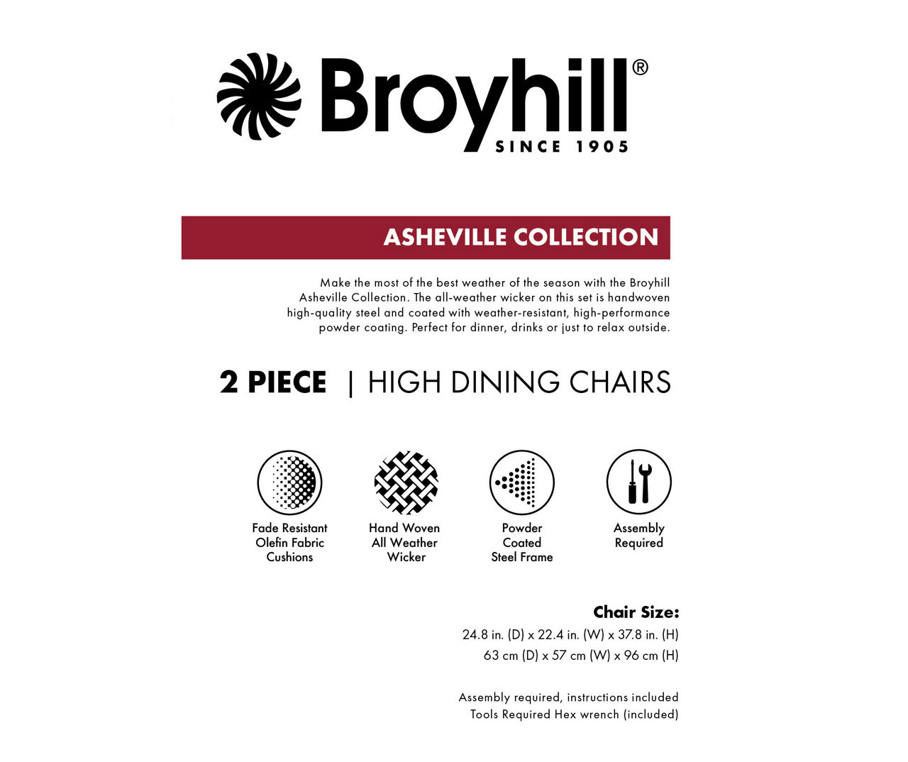 Asheville All-Weather Wicker Cushioned Patio High Dining Chairs, 2-Pack