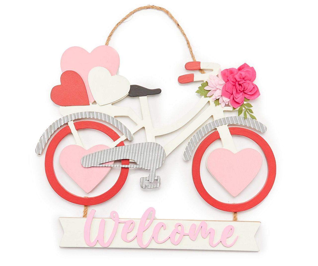 "Welcome" Heart & Floral Bike Hanging Wall Decor