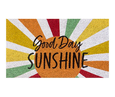 "Good Day Sunshine" Orange, Red & Green Sun Burst Doormat, (16" x 28")