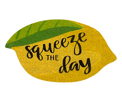 "Squeeze the Day" Yellow Lemon Shaped Coir Doormat