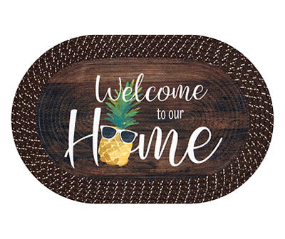"Welcome to Our Home" Brown Pineapple Oval Doormat, (18" x 27")