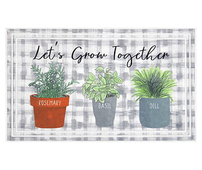 "Grow Together" Gray Watercolor Gingham Doormat, (18" x 30")