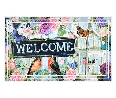 "Welcome" Pastel Romantic Bird Cage Doormat, (18" x 30")
