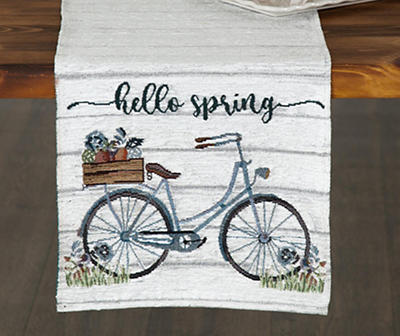 "Hello Spring" White Bicycle Table Runner