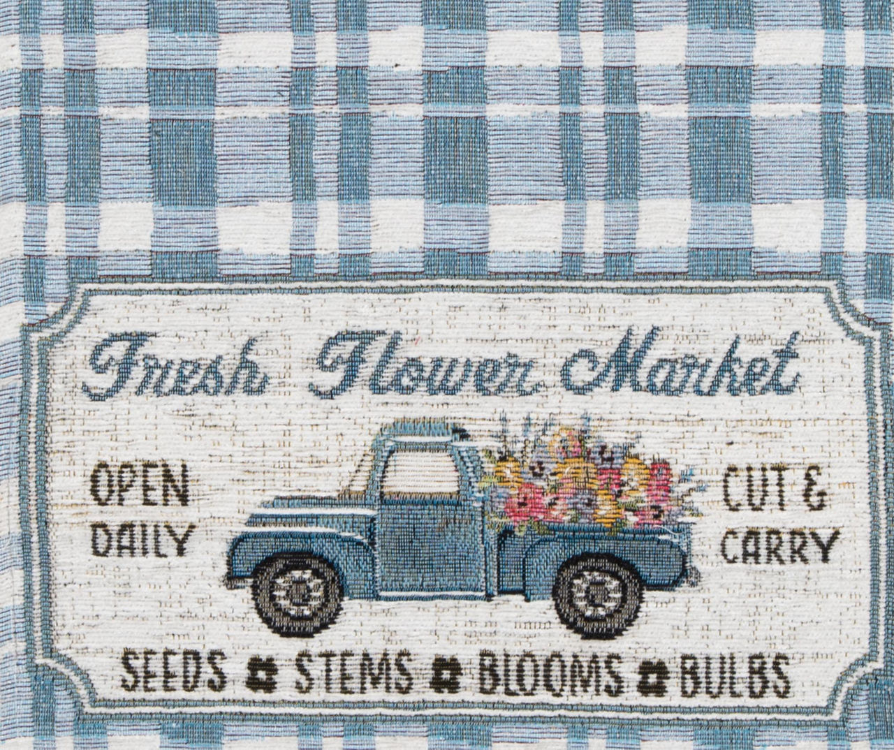 "Flower Market" Blue Plaid Floral Truck Table Runner
