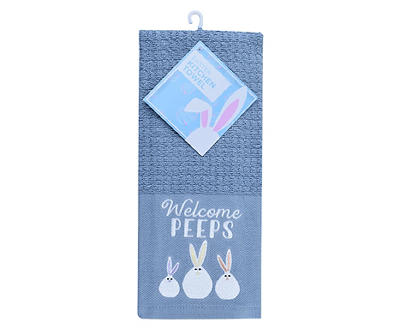 "Welcome Peeps" Dusty Blue Easter Kitchen Towel