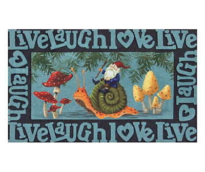 "Live Laugh Love" Blue & Black Gnome & Snail Doormat, (18" x 30")