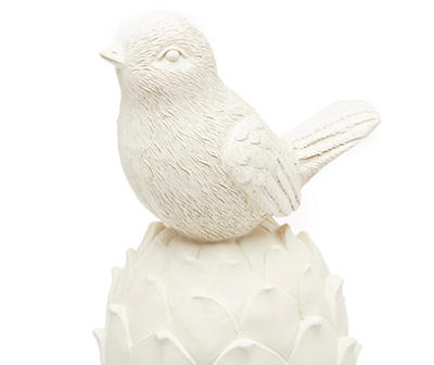 Off-White Decorative Artichoke With Bird Statue