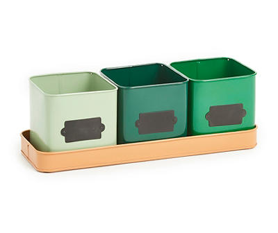 Green 3-Piece Planter Set with Base Tray