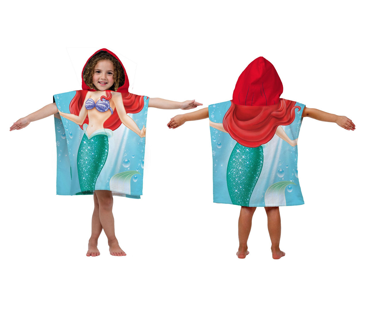 Disney The Little Mermaid Blue & Red Princess Ariel Hooded Poncho Towel ...
