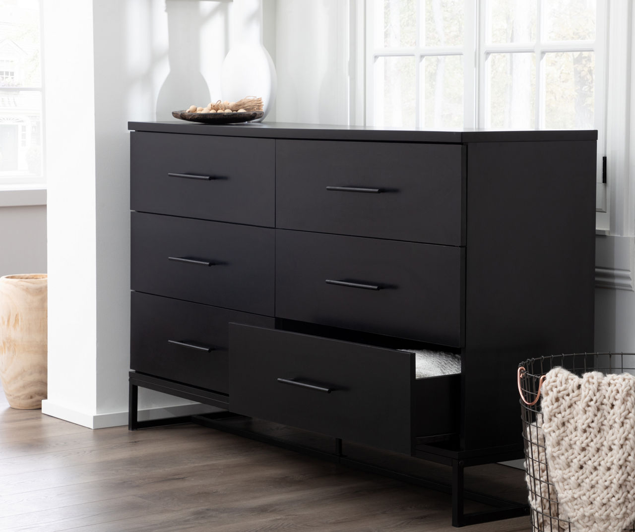 Black metal clearance and wood dresser